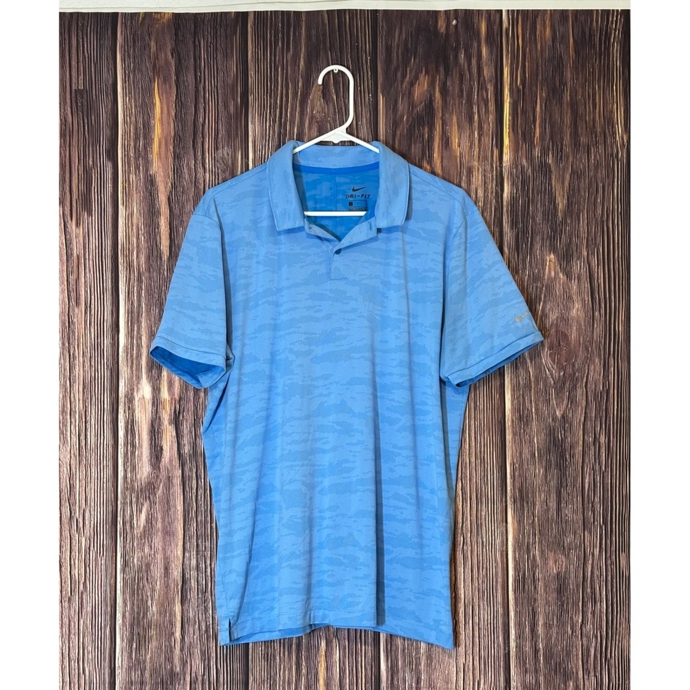Nike Polo Shirt Mens L Blue Camo Dri-Fit Golf Athletic Short Sleeve Lightweight